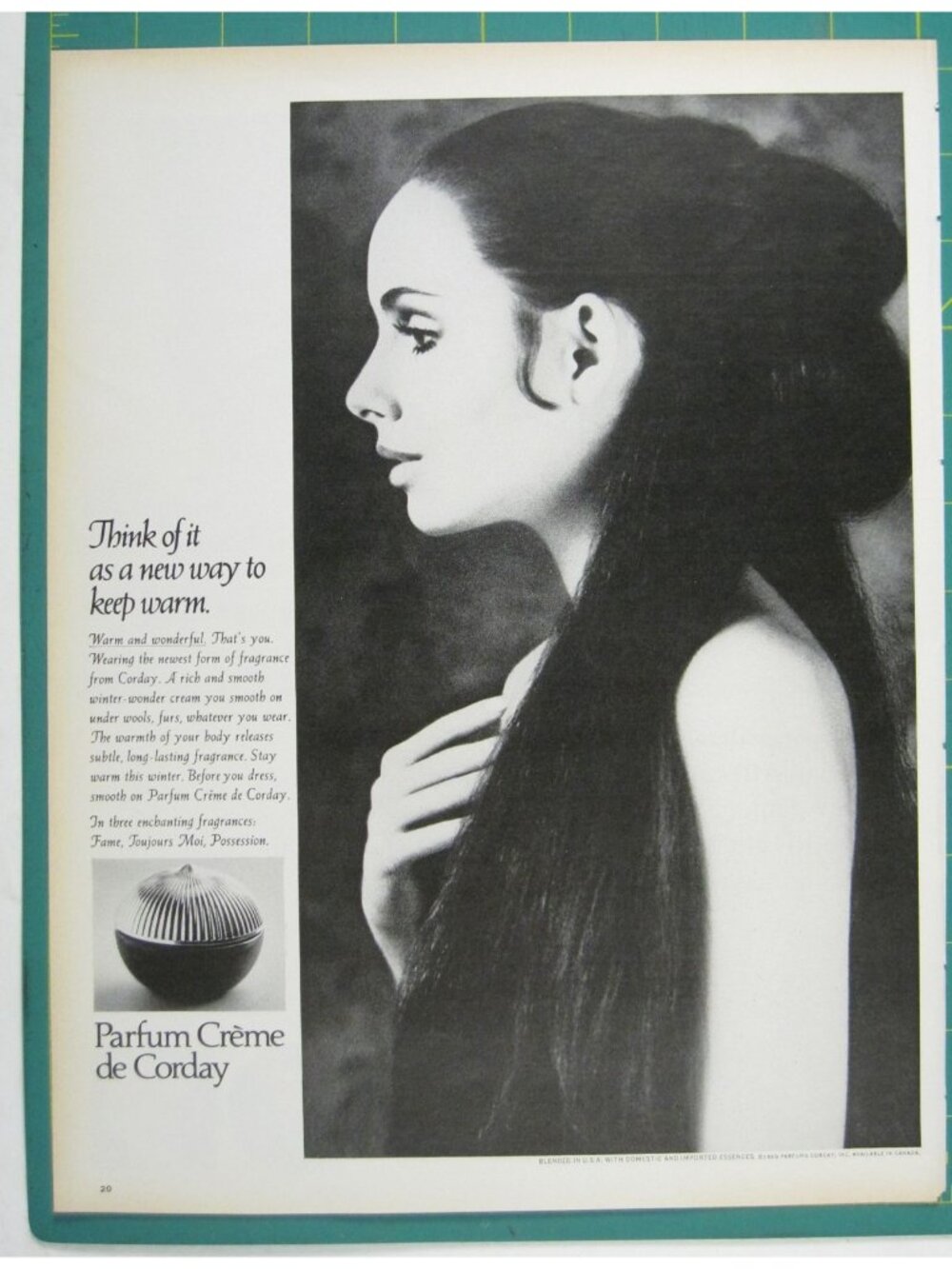 Print Ad Parfum Crème De Corday Fragrance Woman Fashion MOD 1960s Vintage